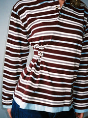 Noah Cinch Layered Rugby Polo Chocolate Stripe Exclusive Style