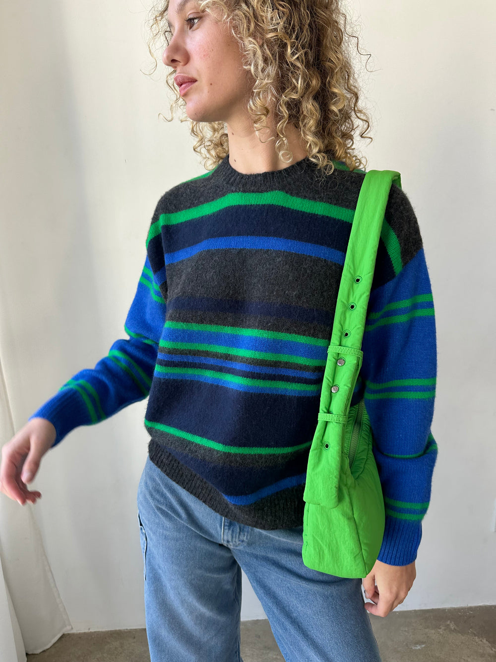 Rene Crew Jumper Green & Blue Stripe All New