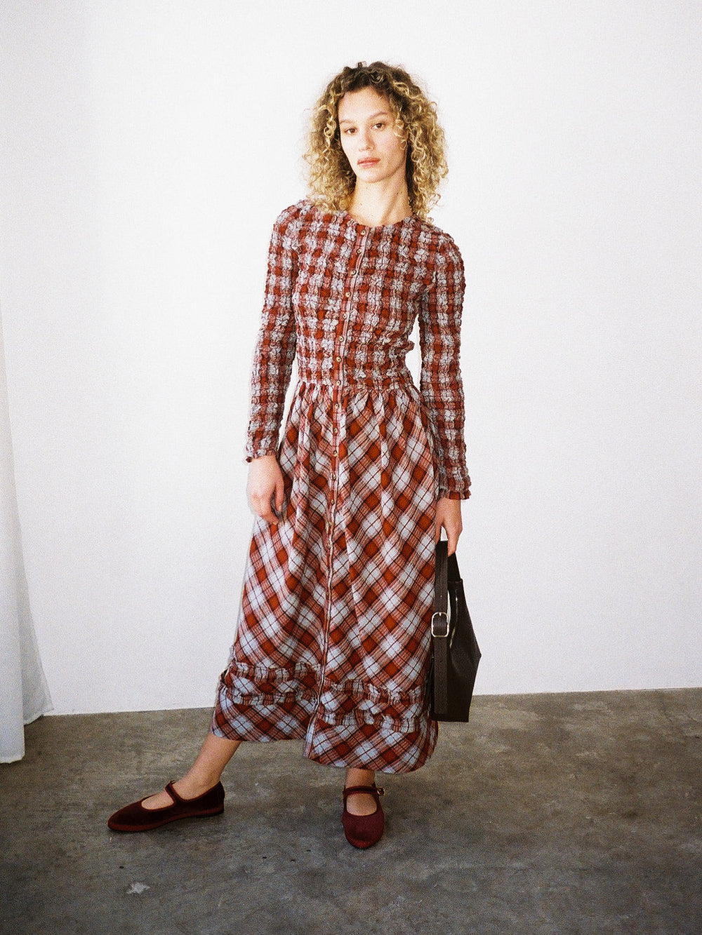 Posey Cardi Midi Dress Blue Fog Mutli Check Fresh Design