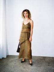 Sasha Ruffle Slip Dress Sheer Olive Fine Craftsmanship