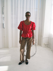 Everly Ruffle Blouse Red Tafetta Exclusive Style