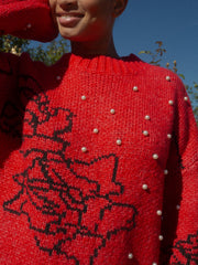 Iris Pearl Sweater Rose Dot Red Exclusive Style