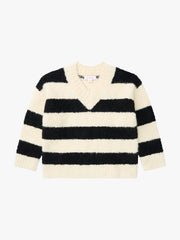 Coby V-Neck Sweater Black/White Stripes Fine Craftsmanship