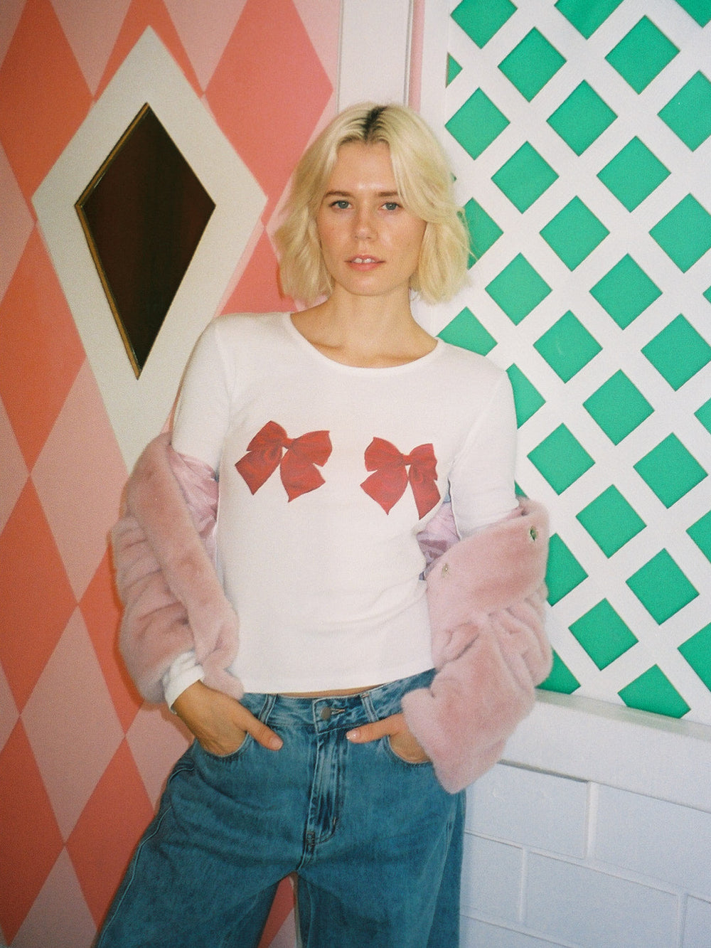 Dana Long Sleeve Tee White/Bows All New