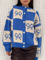 Lauda Cardi Navy Bow Check Fine Craftsmanship
