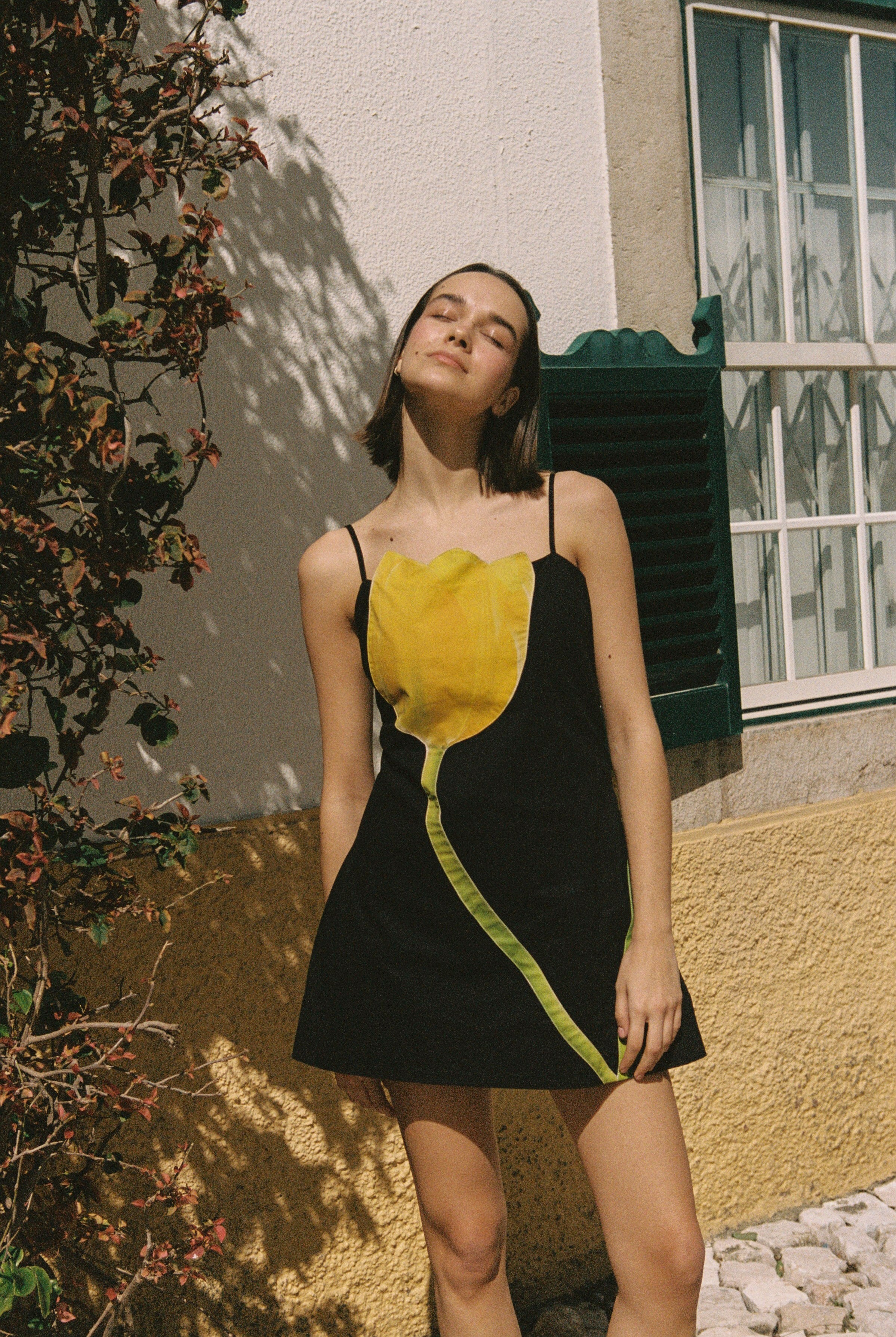 Tulip Appliqué Dress Black Fresh Design