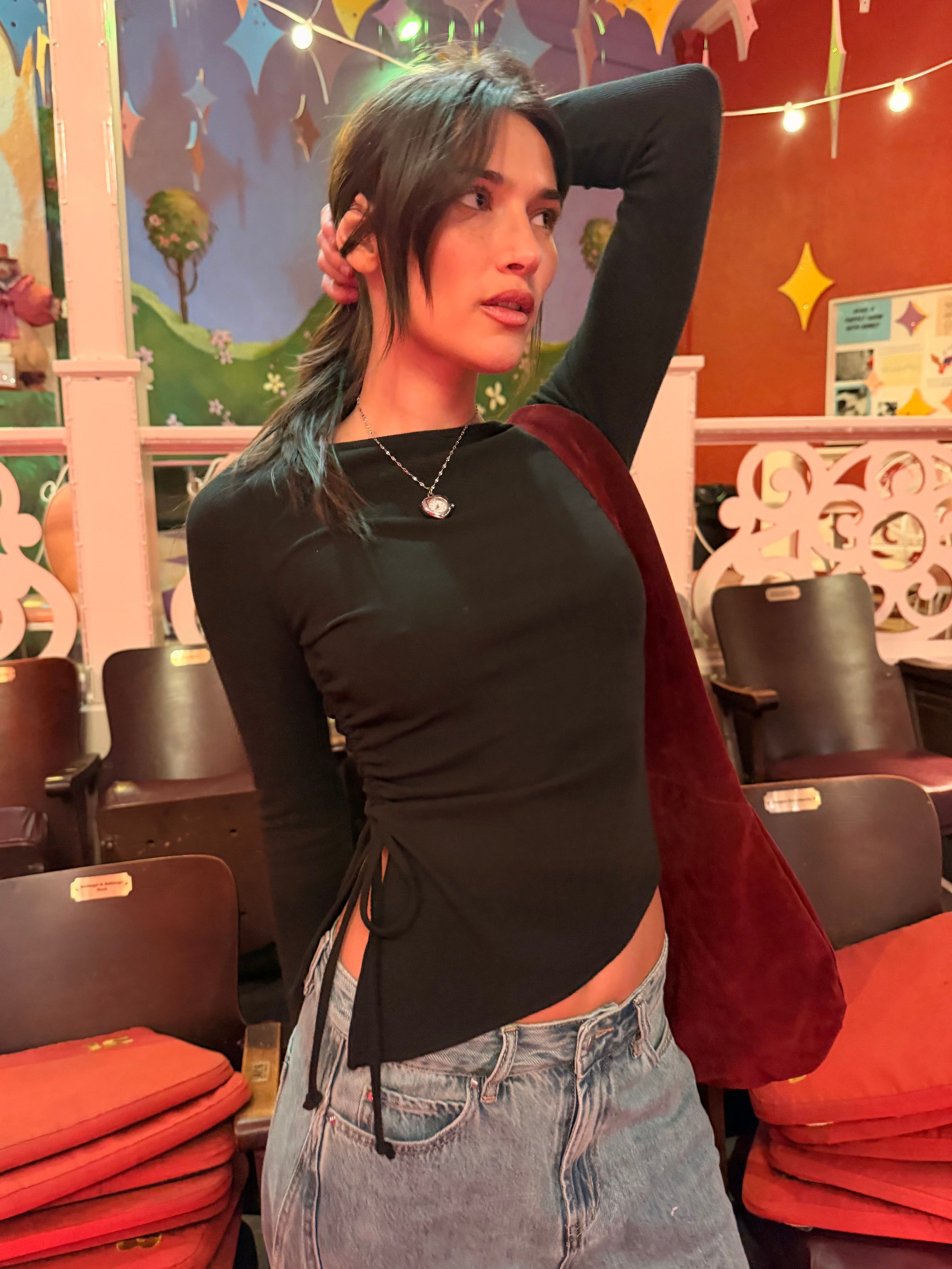 Emma Long Sleeve Top Black Rib All New
