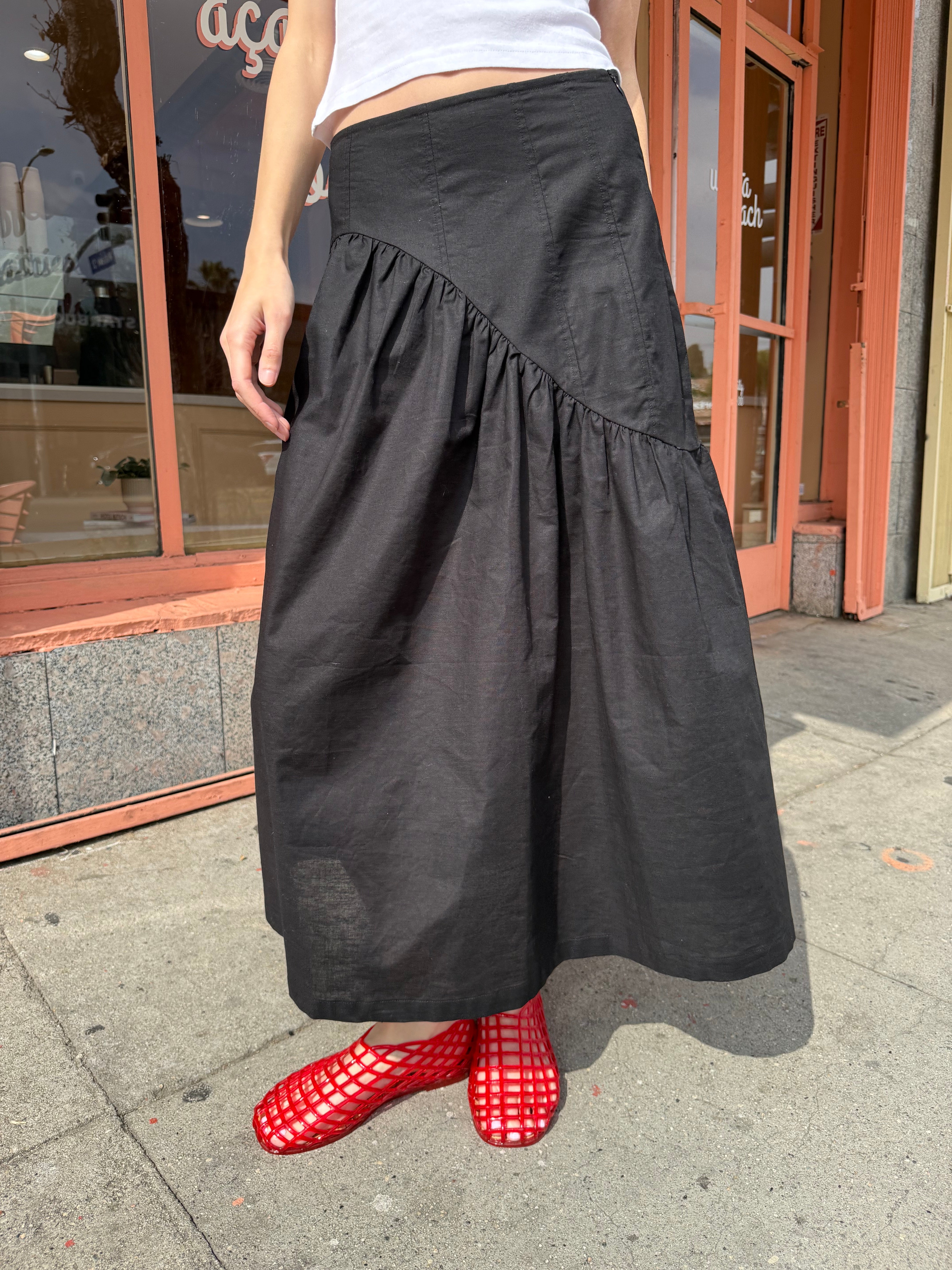 Maeve Midi Skirt Black Linen All New