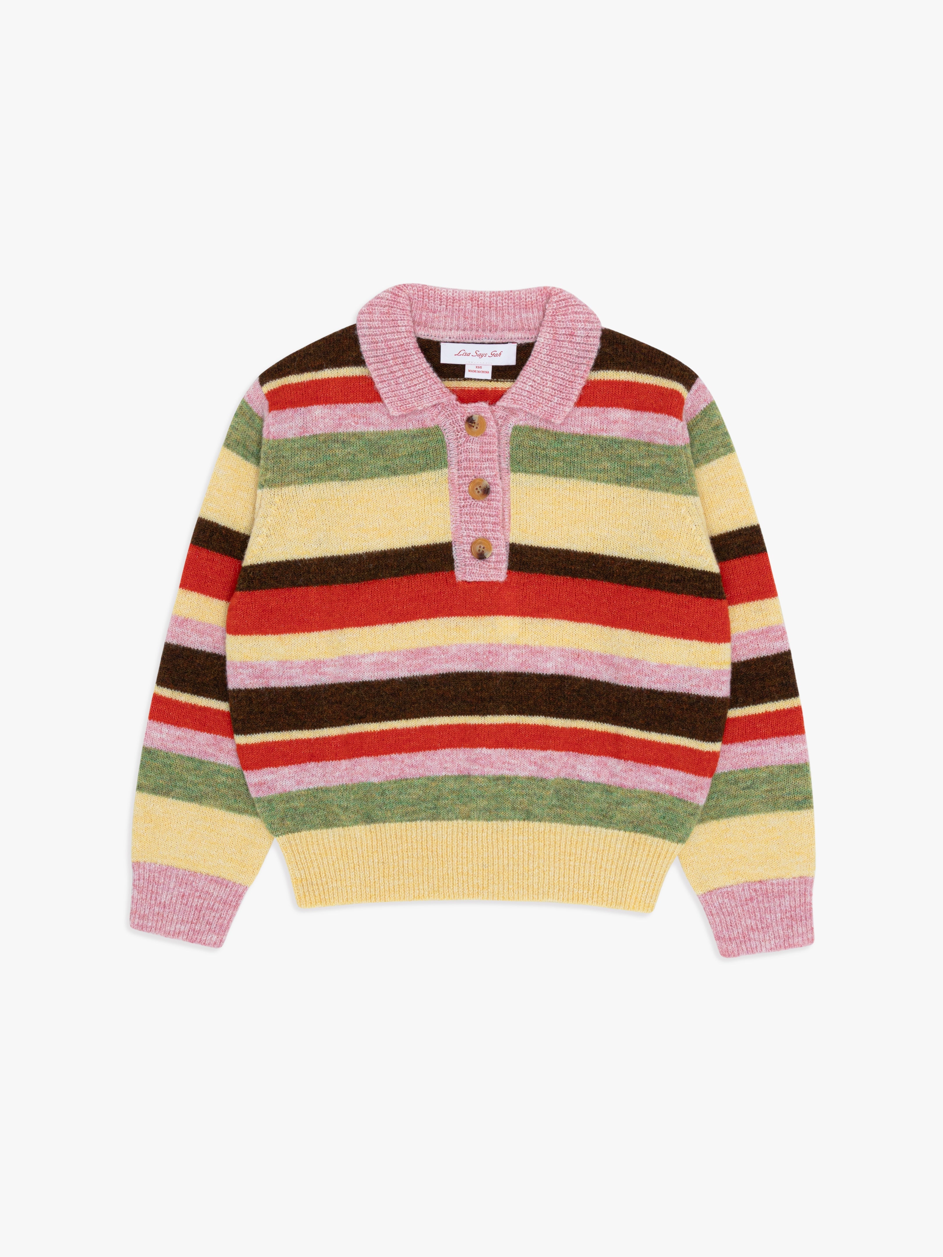 Alaia Polo Sweater Pink Stripe All New