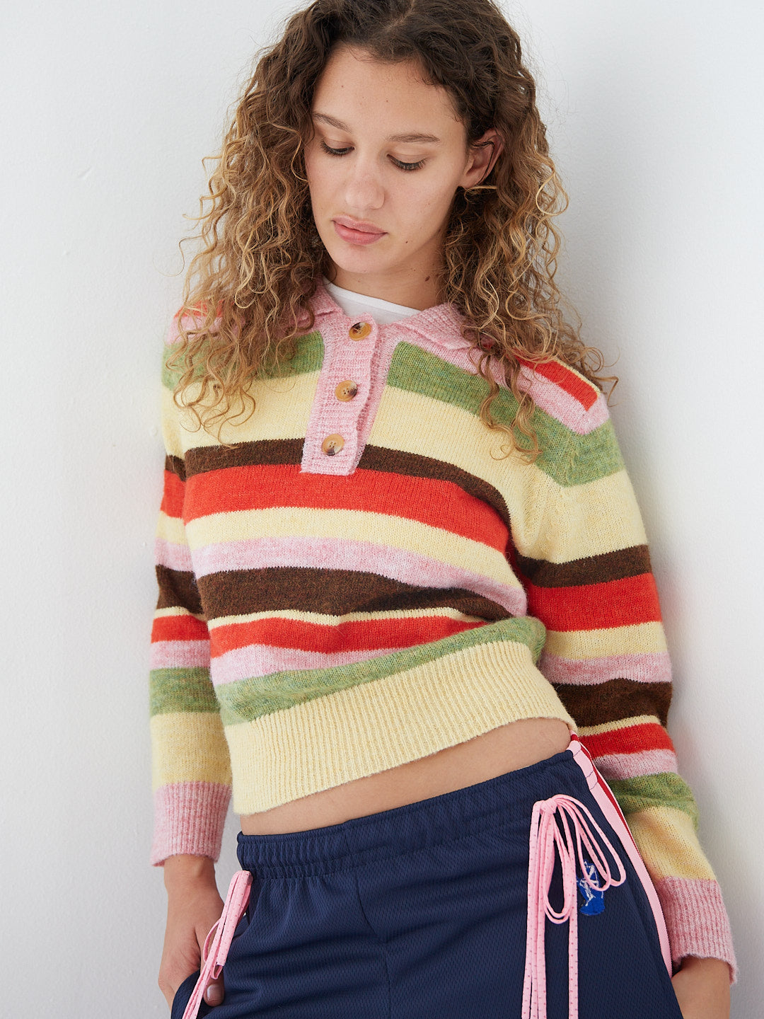 Alaia Polo Sweater Pink Stripe All New