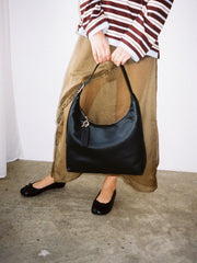 Recycled Leather Shoulder Bag Black Exclusive Style