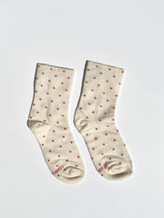 Patterned Sneaker Socks Cream Red Fine Craftsmanship