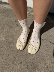 Patterned Sneaker Socks Cream Red Fine Craftsmanship