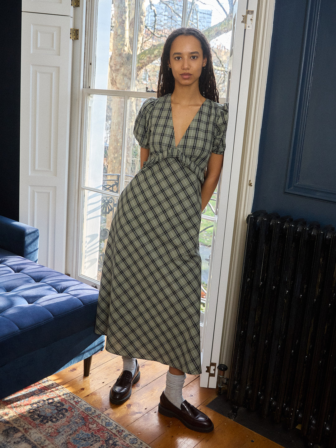 Emma Dress Moss Plaid All New