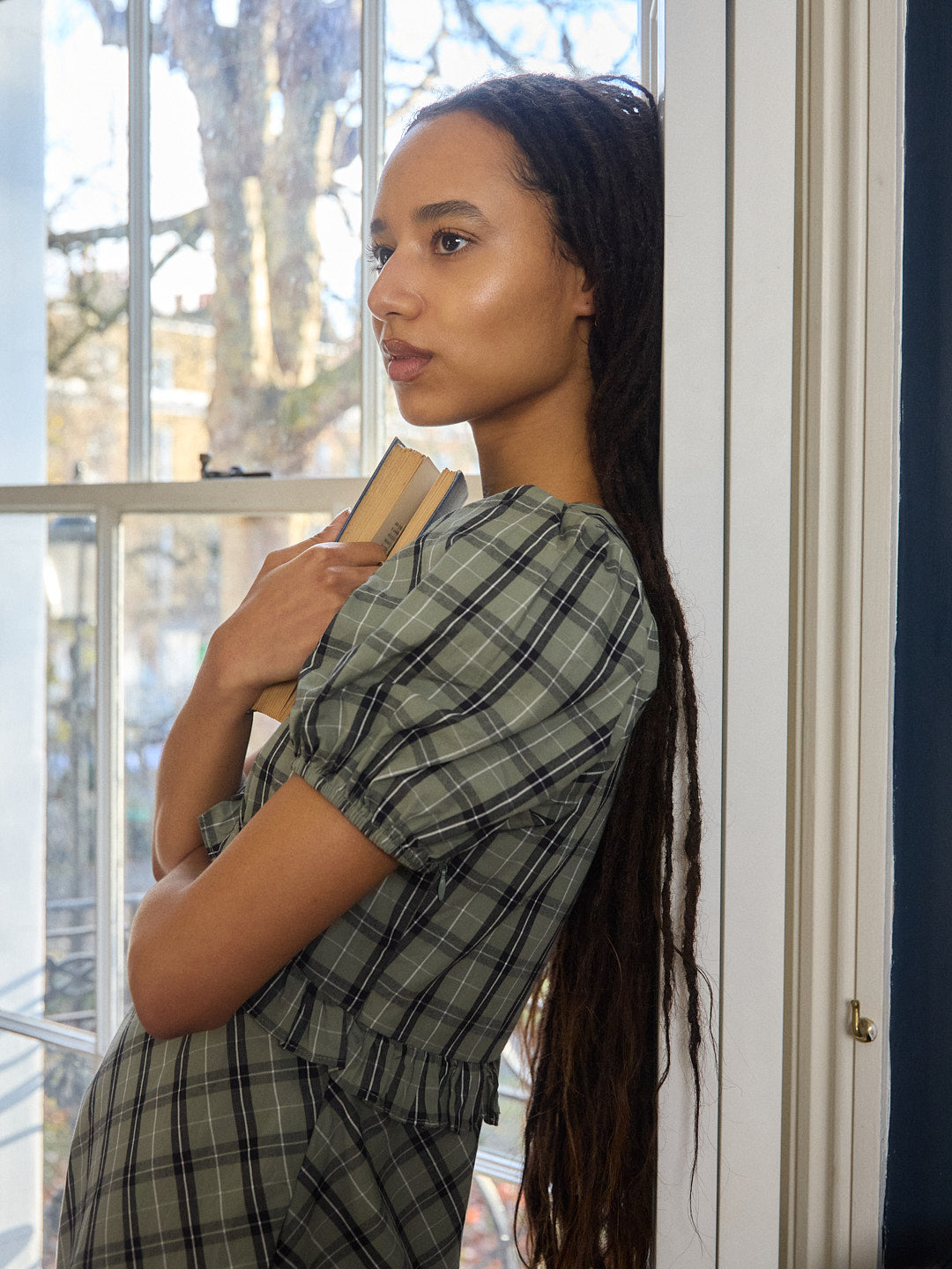 Emma Dress Moss Plaid All New