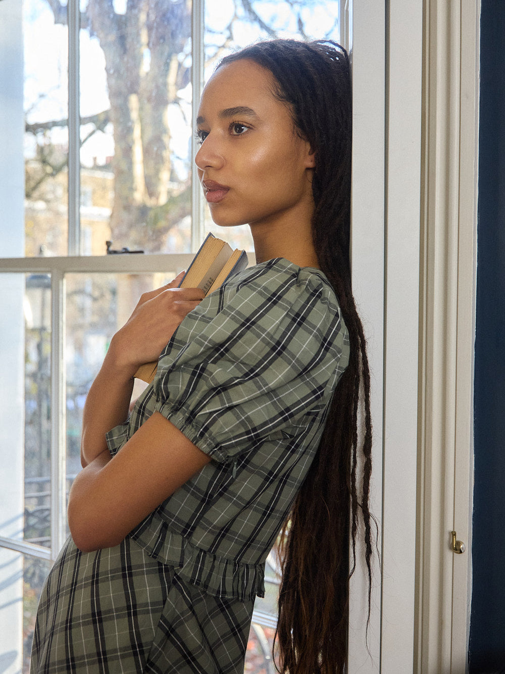 Emma Dress Moss Plaid All New