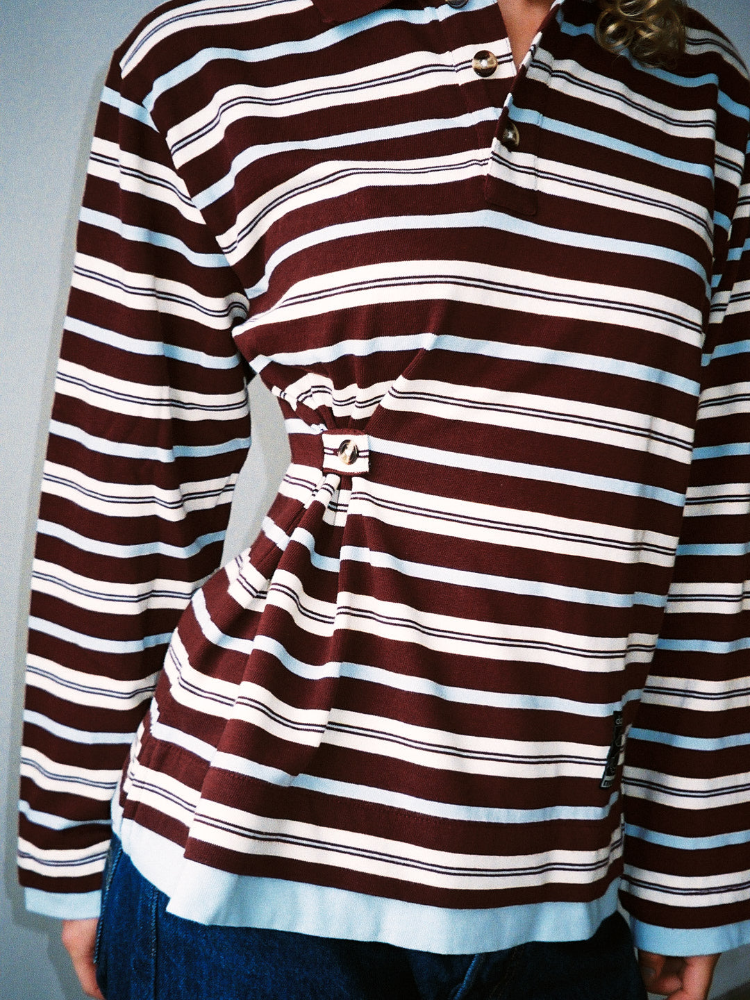 Noah Cinch Layered Rugby Polo Chocolate Stripe Exclusive Style