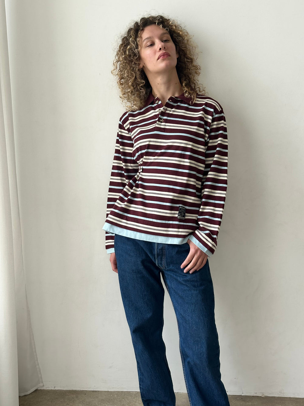 Noah Cinch Layered Rugby Polo Chocolate Stripe Exclusive Style