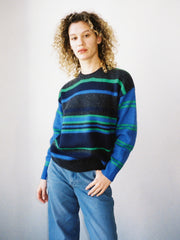 Rene Crew Jumper Green & Blue Stripe All New