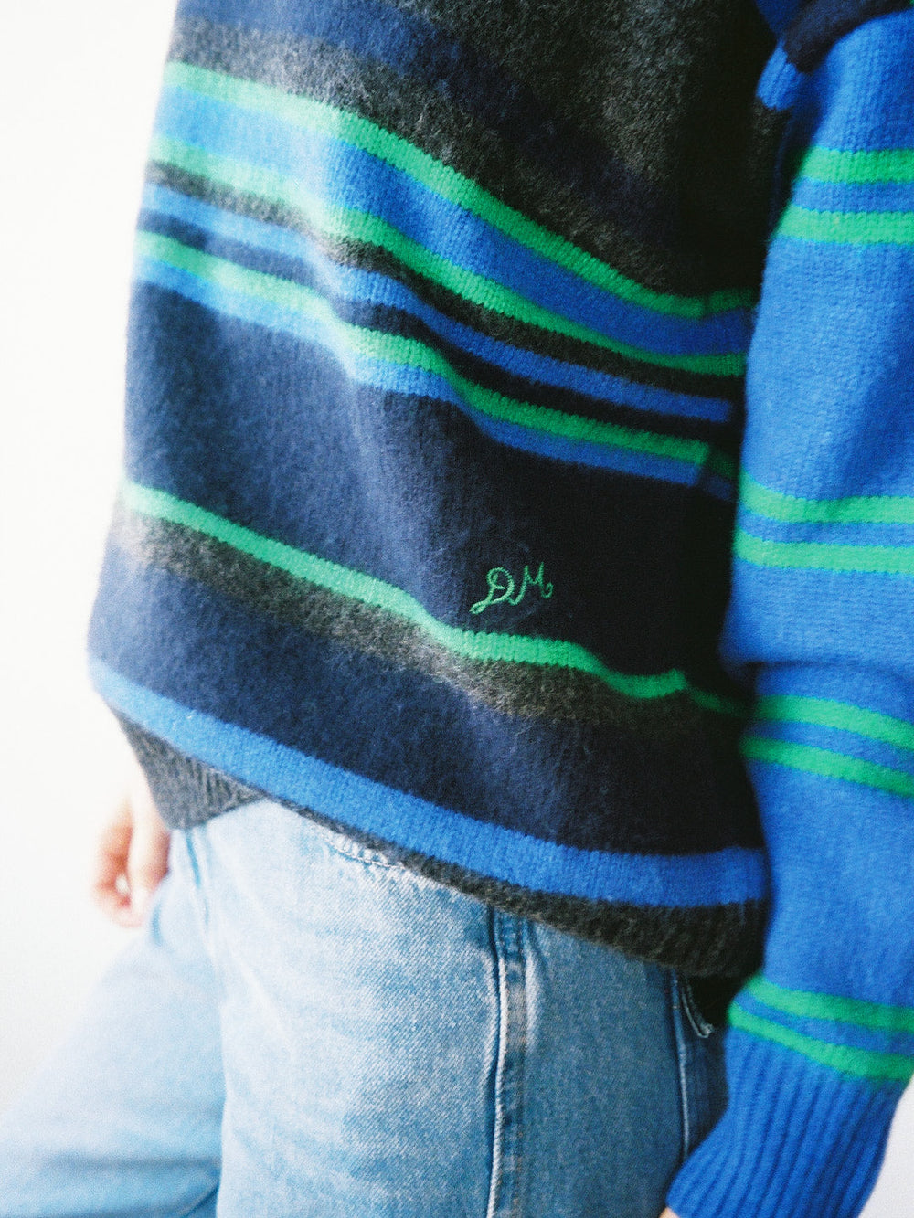 Rene Crew Jumper Green & Blue Stripe All New