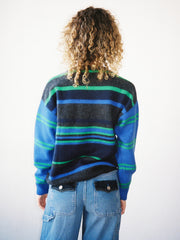 Rene Crew Jumper Green & Blue Stripe All New