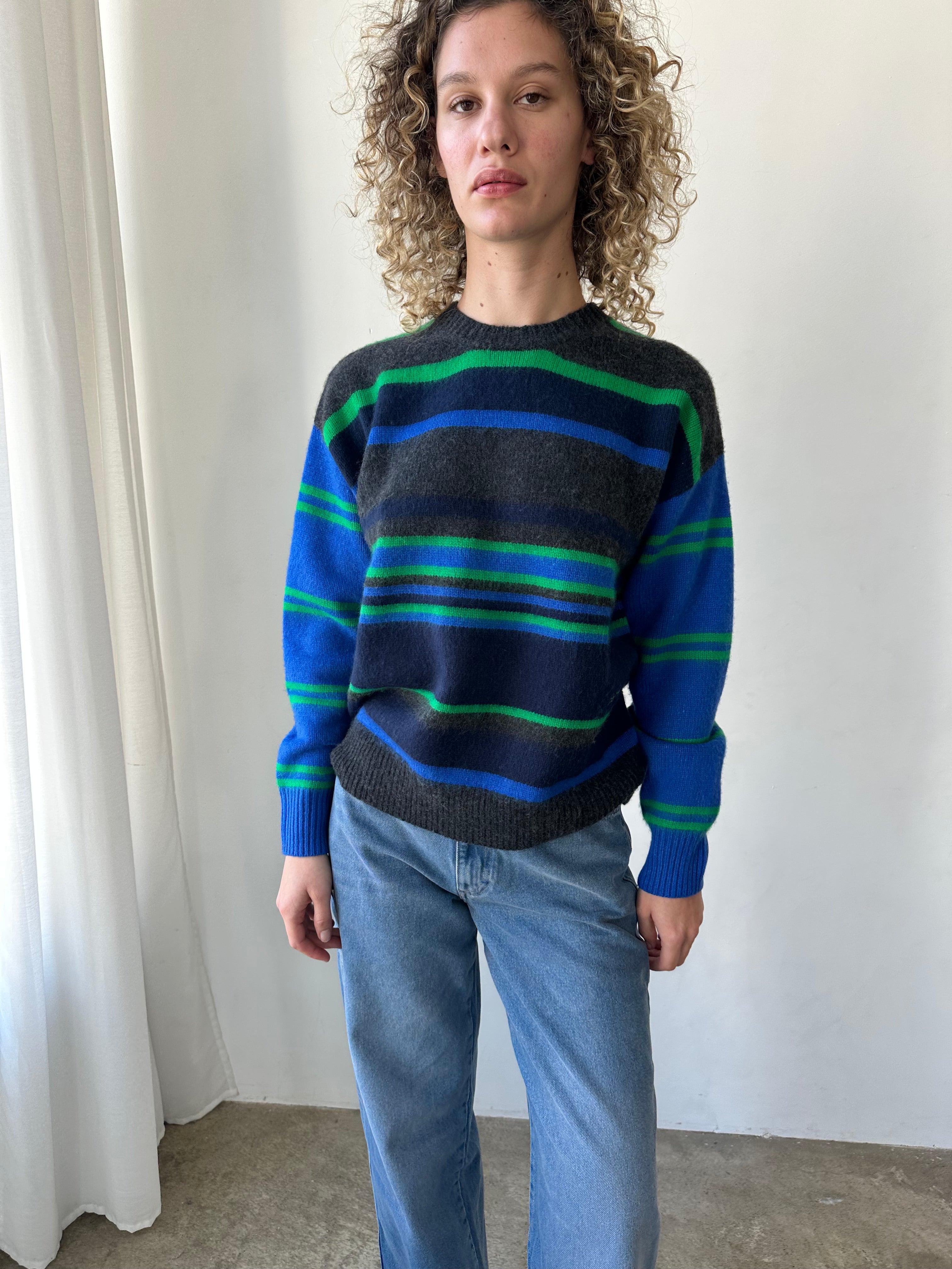 Rene Crew Jumper Green & Blue Stripe All New