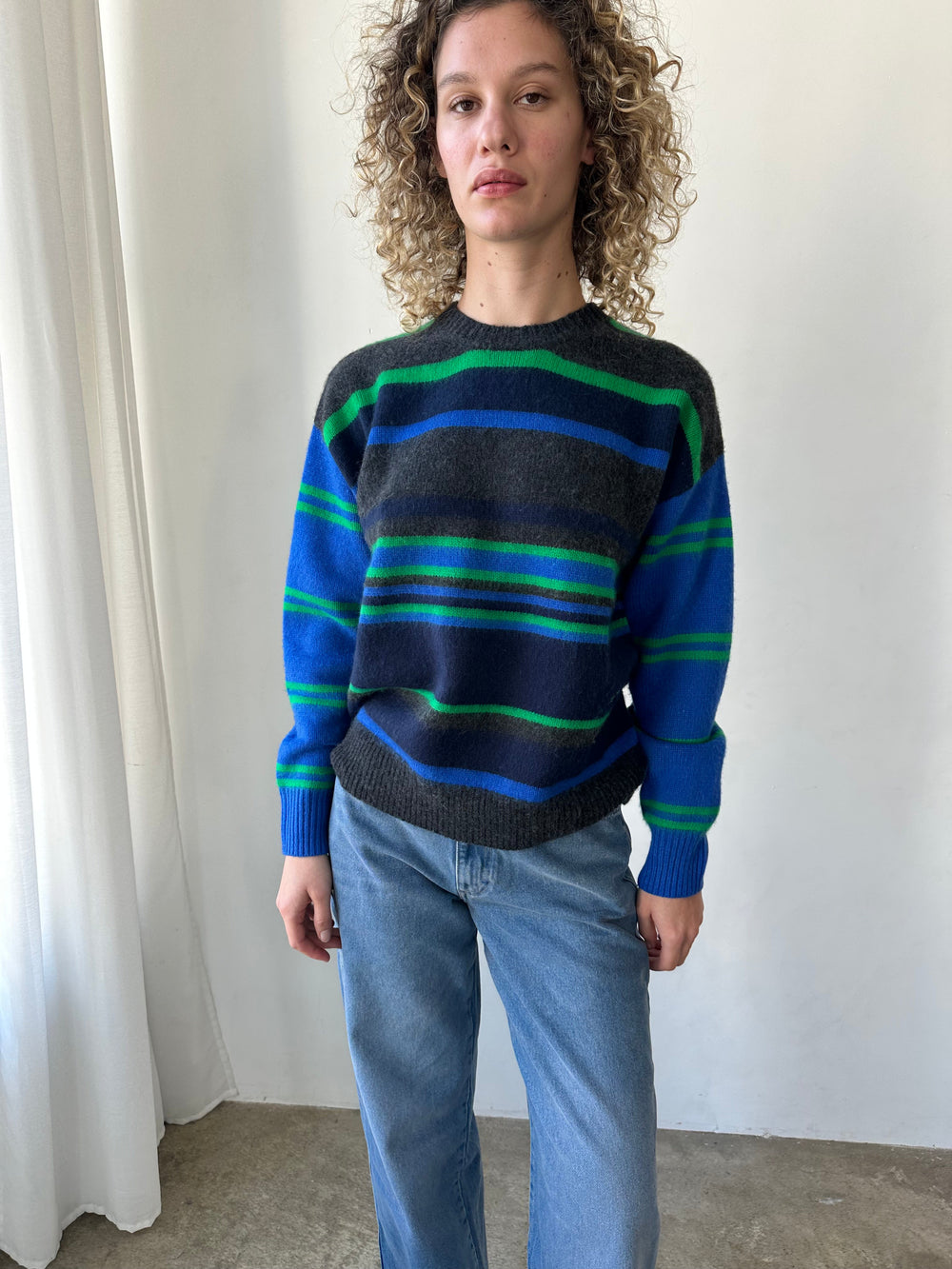 Rene Crew Jumper Green & Blue Stripe All New