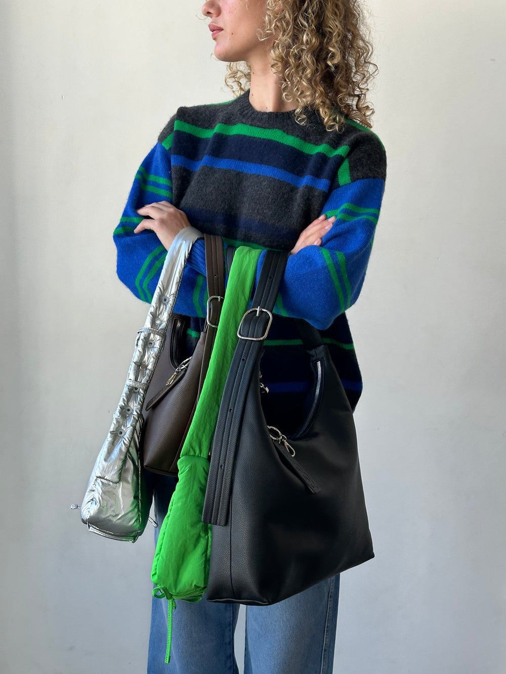 Rene Crew Jumper Green & Blue Stripe All New