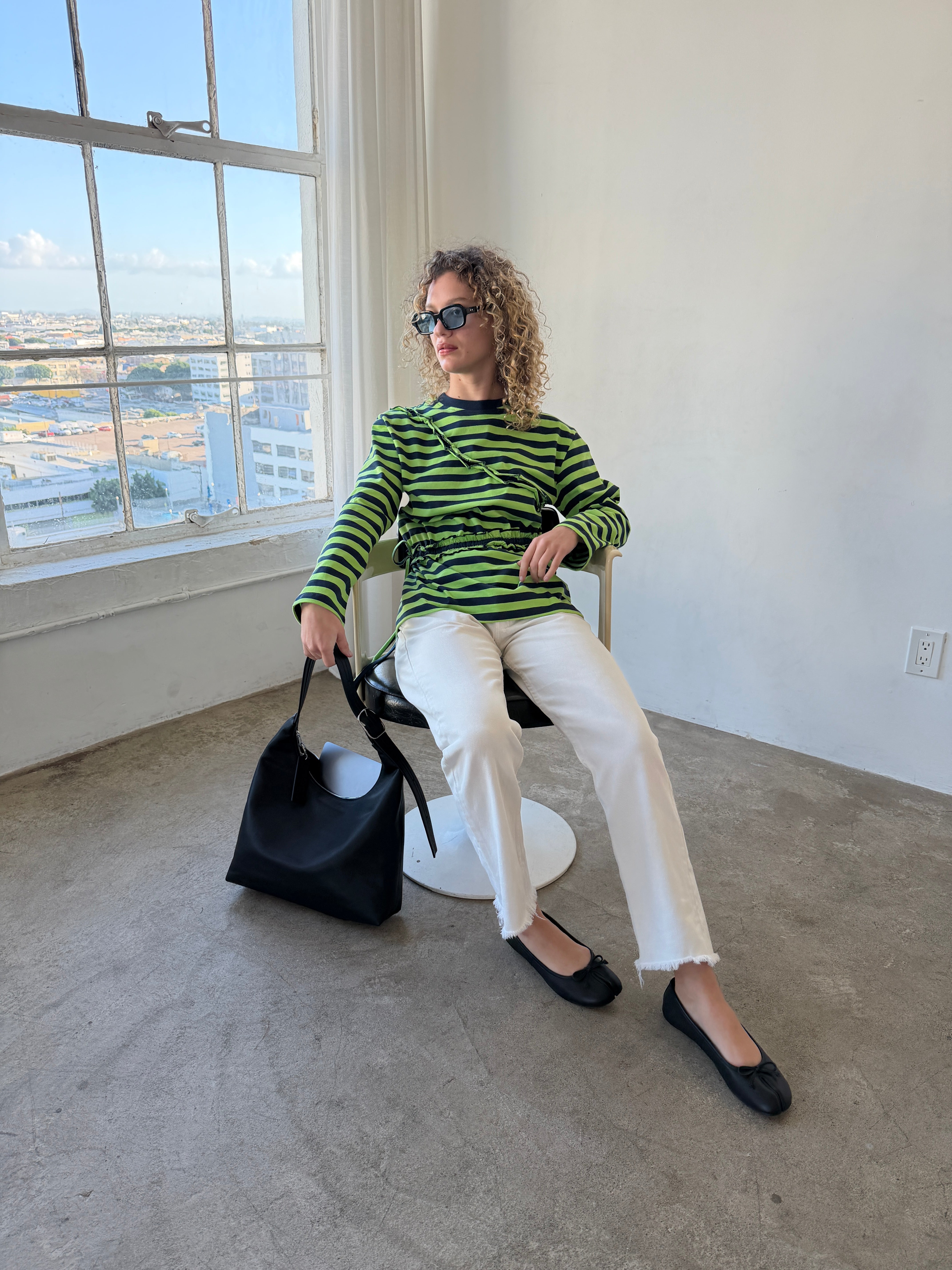 Prudie Ruffle Long Sleeve Tee Navy/Lime Exclusive Style