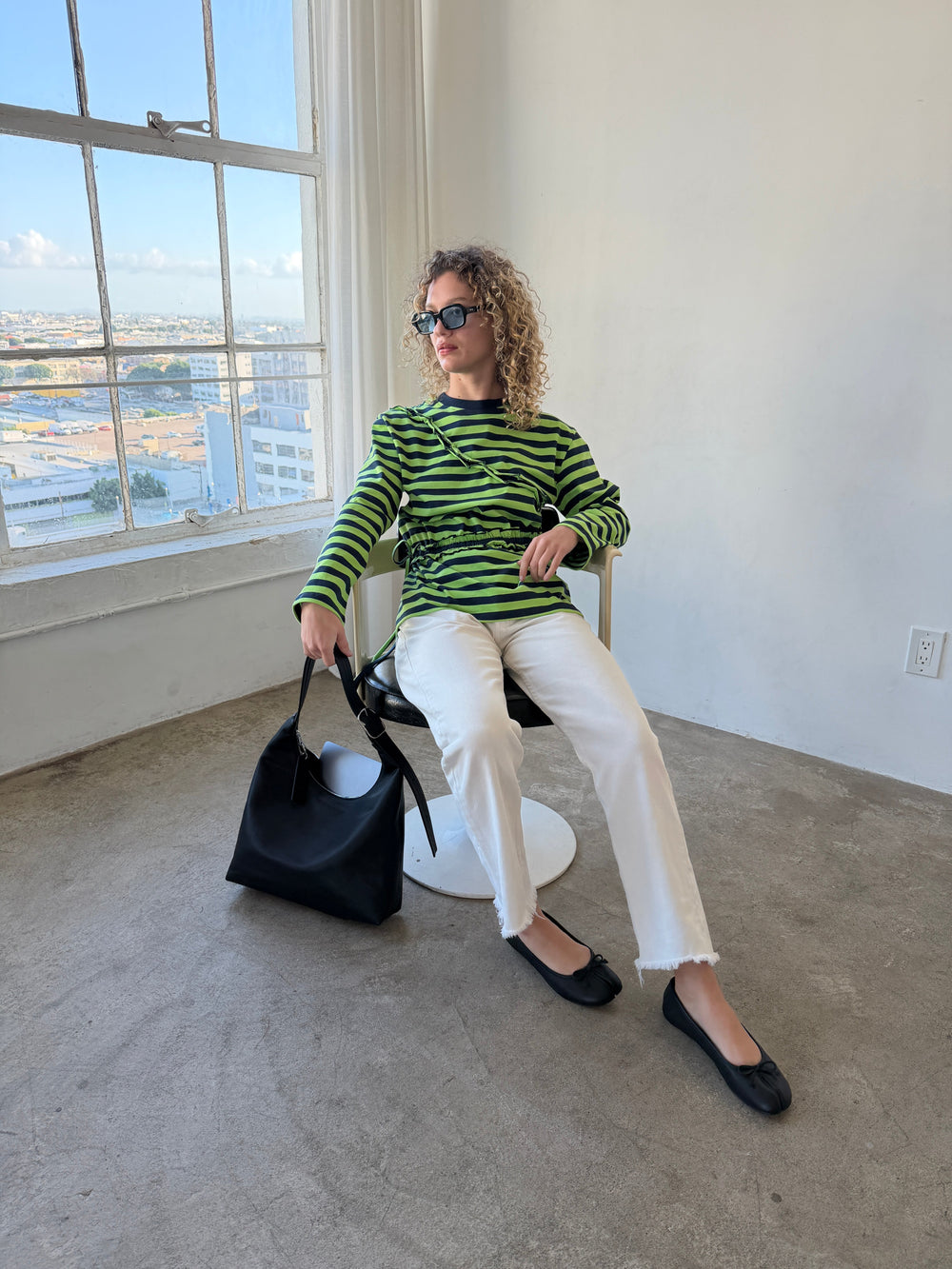 Prudie Ruffle Long Sleeve Tee Navy/Lime Exclusive Style