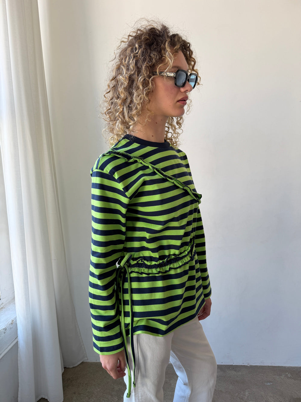 Prudie Ruffle Long Sleeve Tee Navy/Lime Exclusive Style