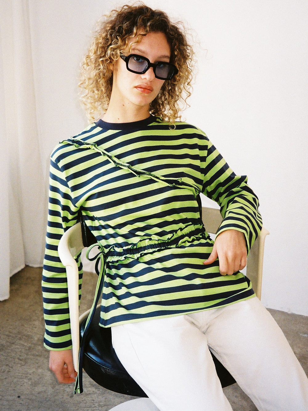 Prudie Ruffle Long Sleeve Tee Navy/Lime Exclusive Style