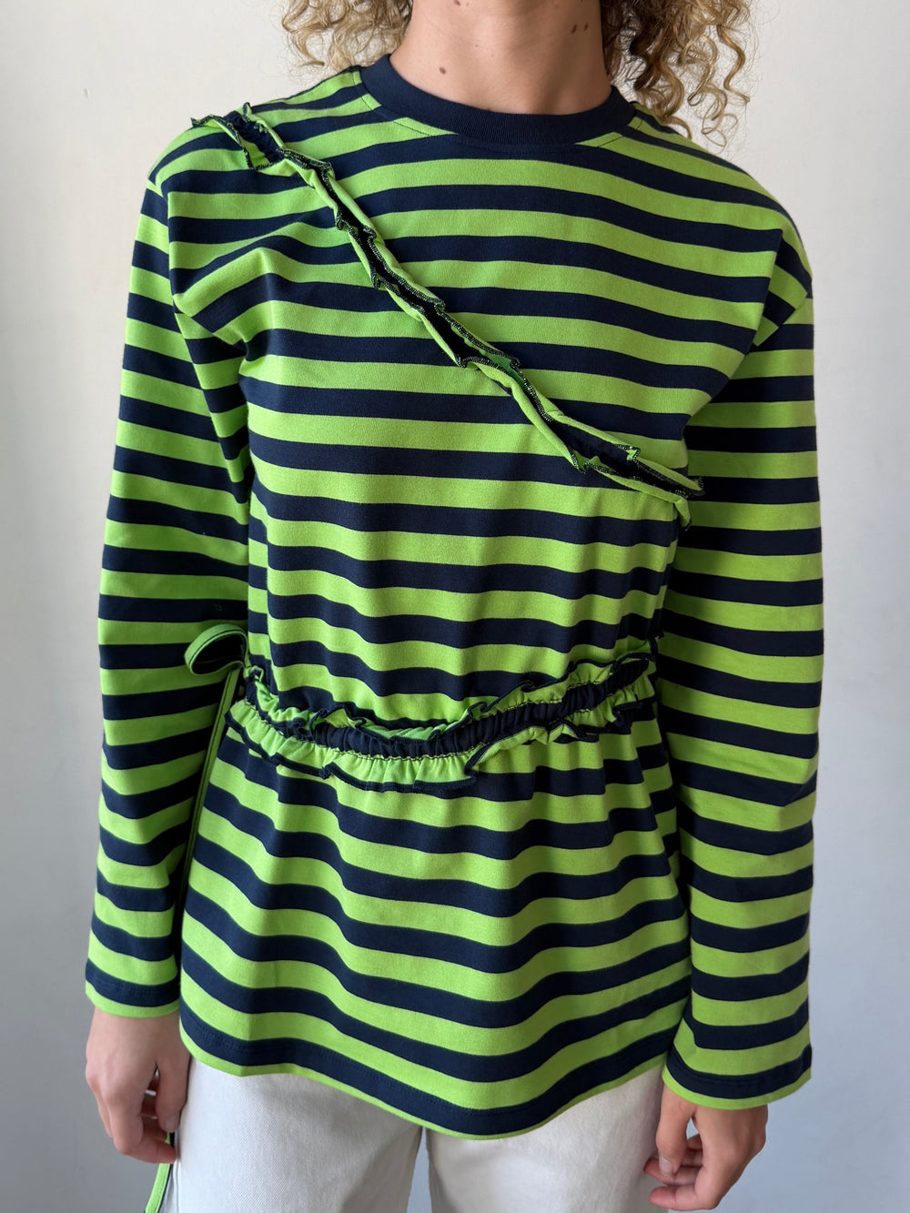 Prudie Ruffle Long Sleeve Tee Navy/Lime Exclusive Style