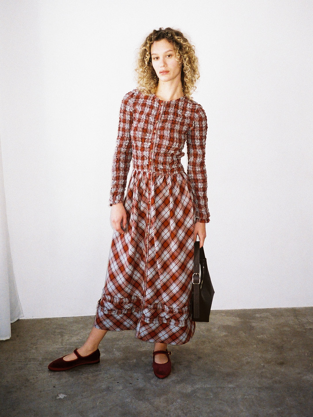Posey Cardi Midi Dress Blue Fog Mutli Check Fresh Design
