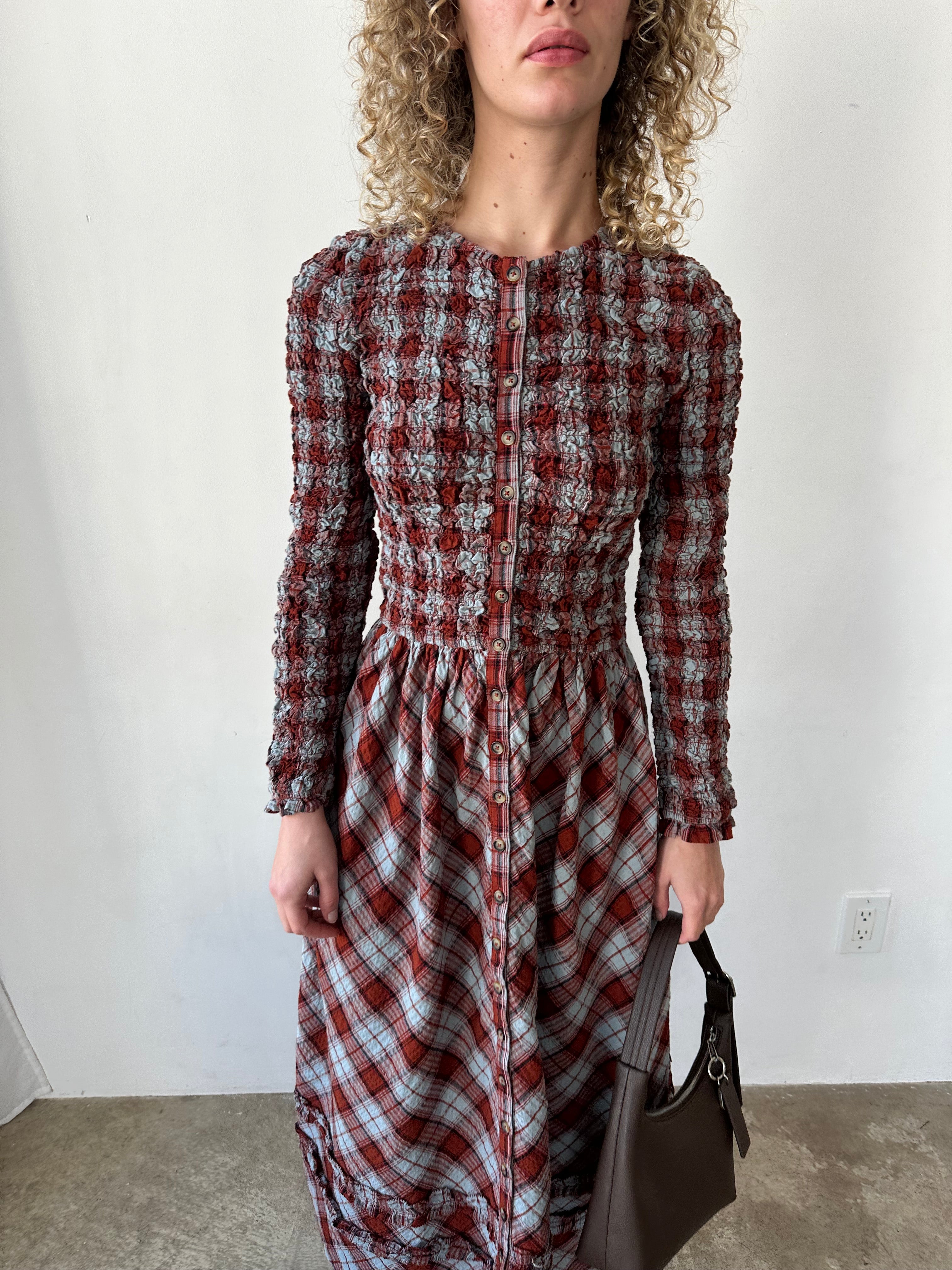 Posey Cardi Midi Dress Blue Fog Mutli Check Fresh Design