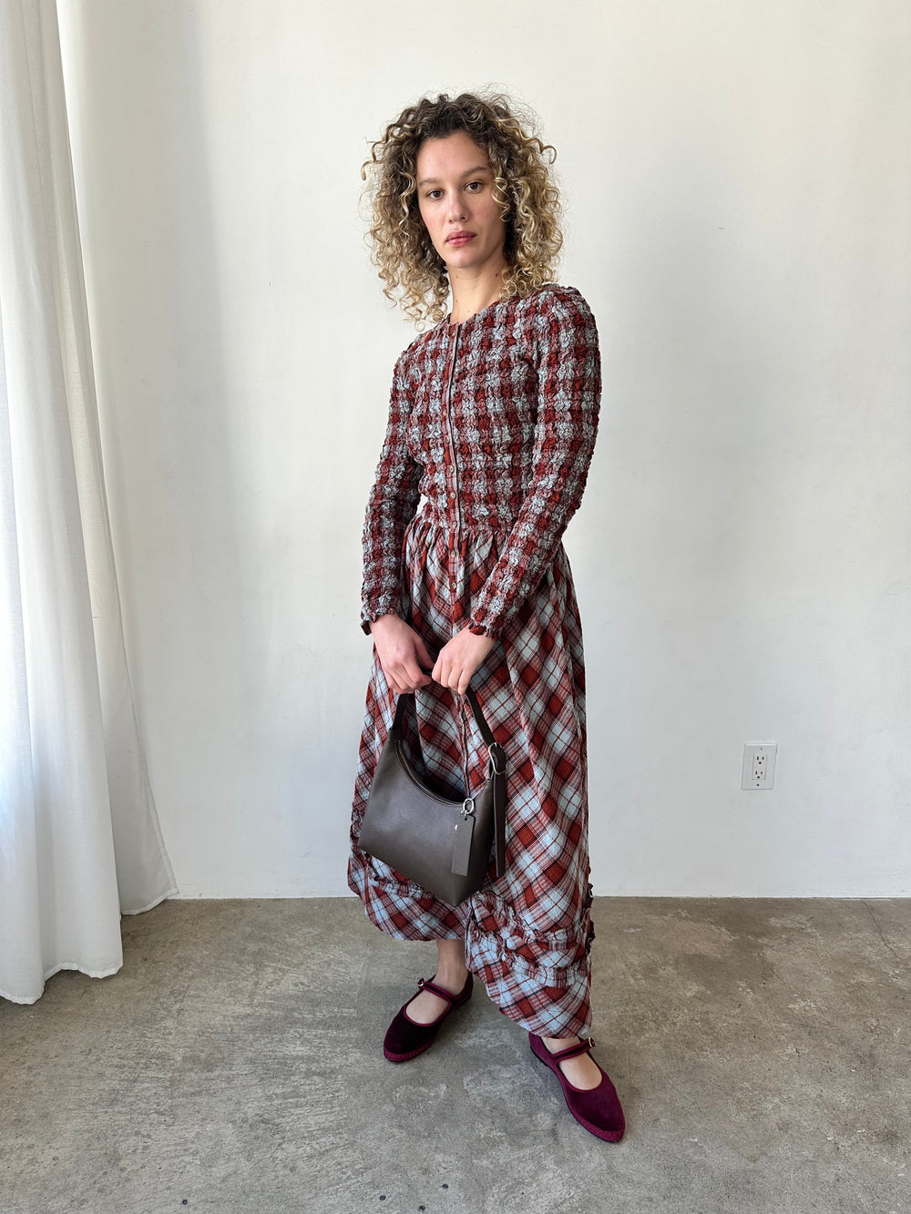 Posey Cardi Midi Dress Blue Fog Mutli Check Fresh Design