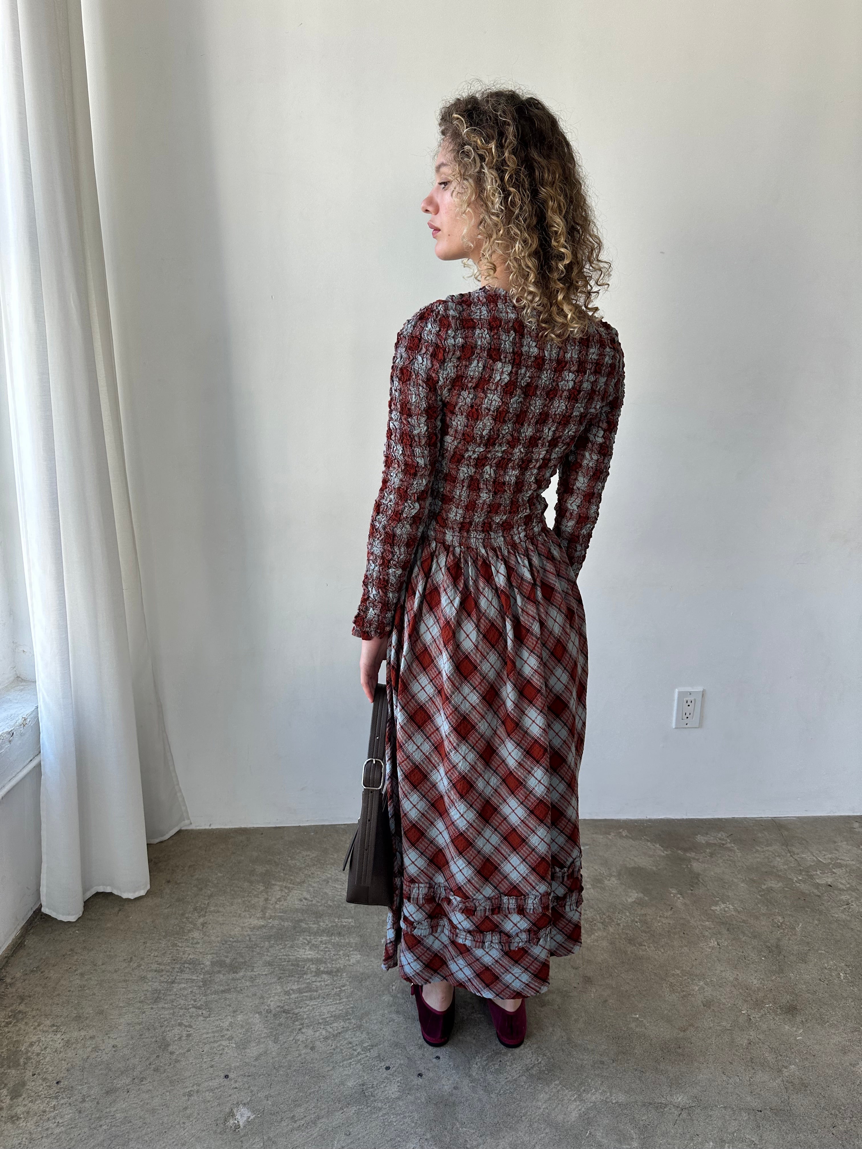 Posey Cardi Midi Dress Blue Fog Mutli Check Fresh Design