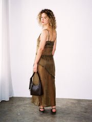 Sasha Ruffle Slip Dress Sheer Olive Fine Craftsmanship