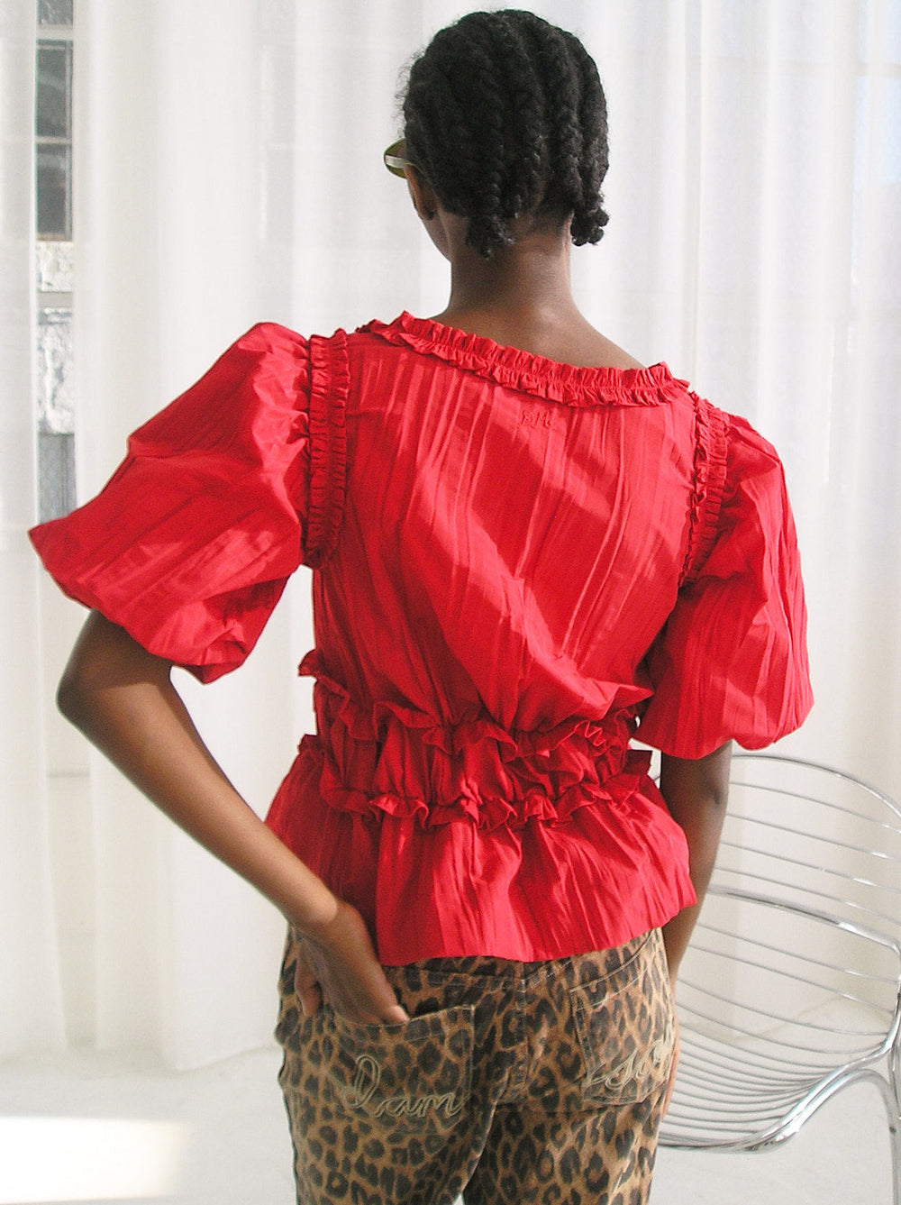 Everly Ruffle Blouse Red Tafetta Exclusive Style