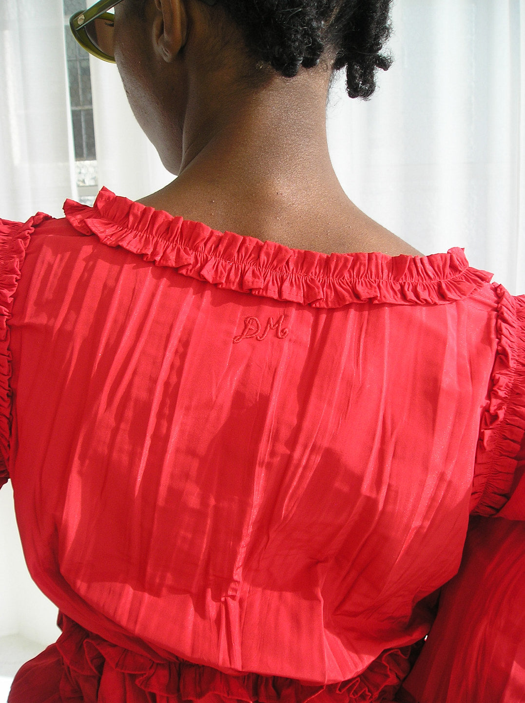 Everly Ruffle Blouse Red Tafetta Exclusive Style