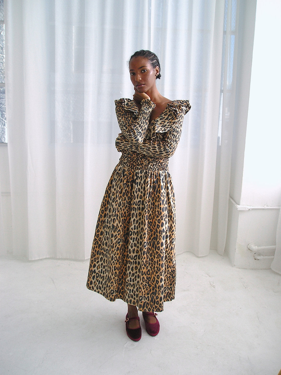 Harper Shirred Midi Dress Leopard All New