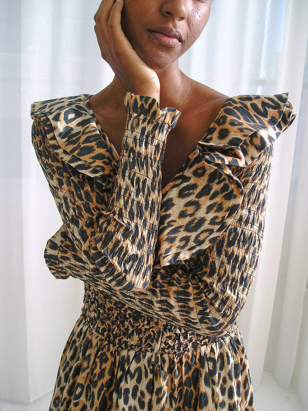 Harper Shirred Midi Dress Leopard All New