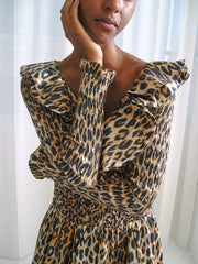 Harper Shirred Midi Dress Leopard All New