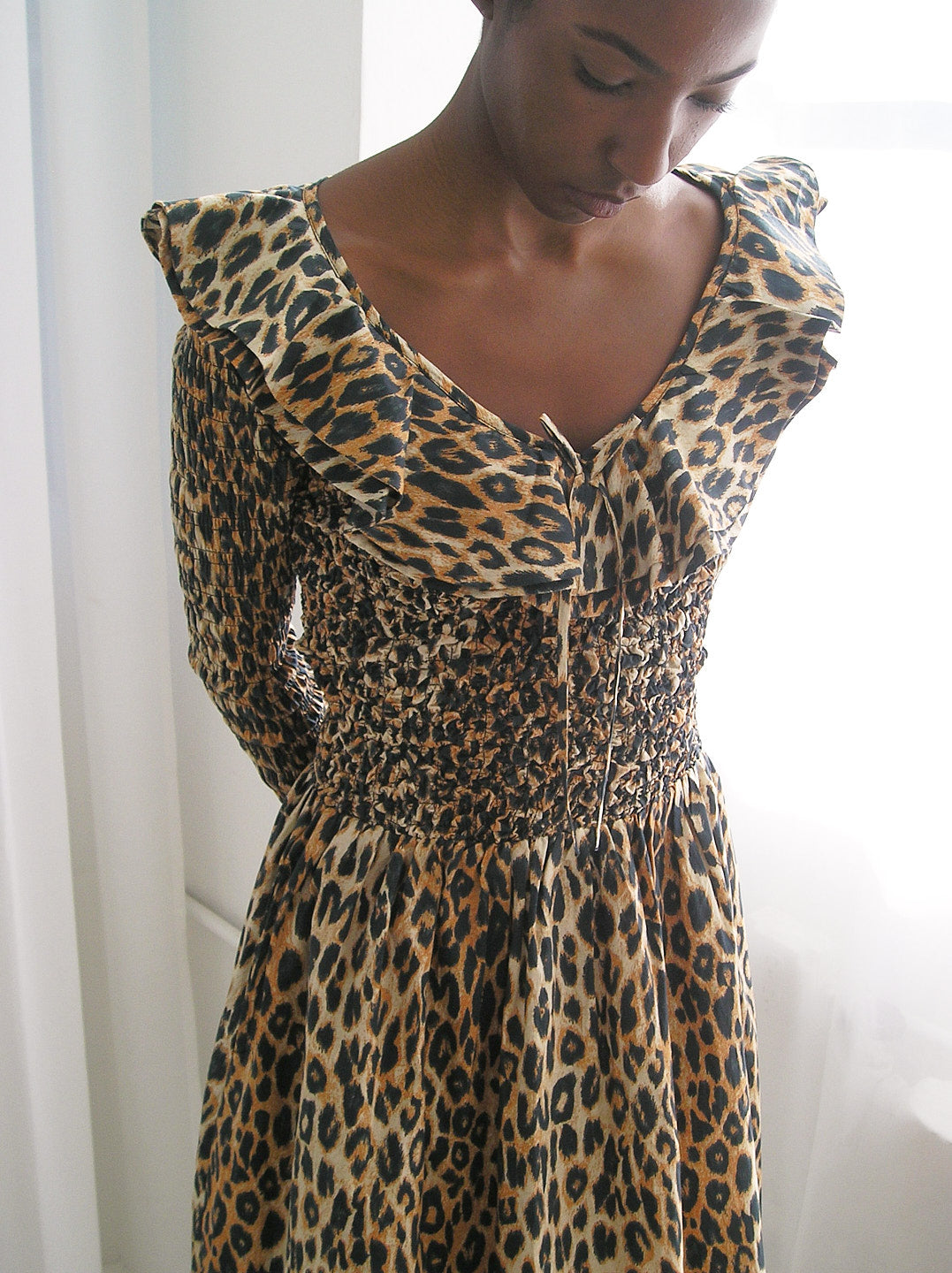 Harper Shirred Midi Dress Leopard All New