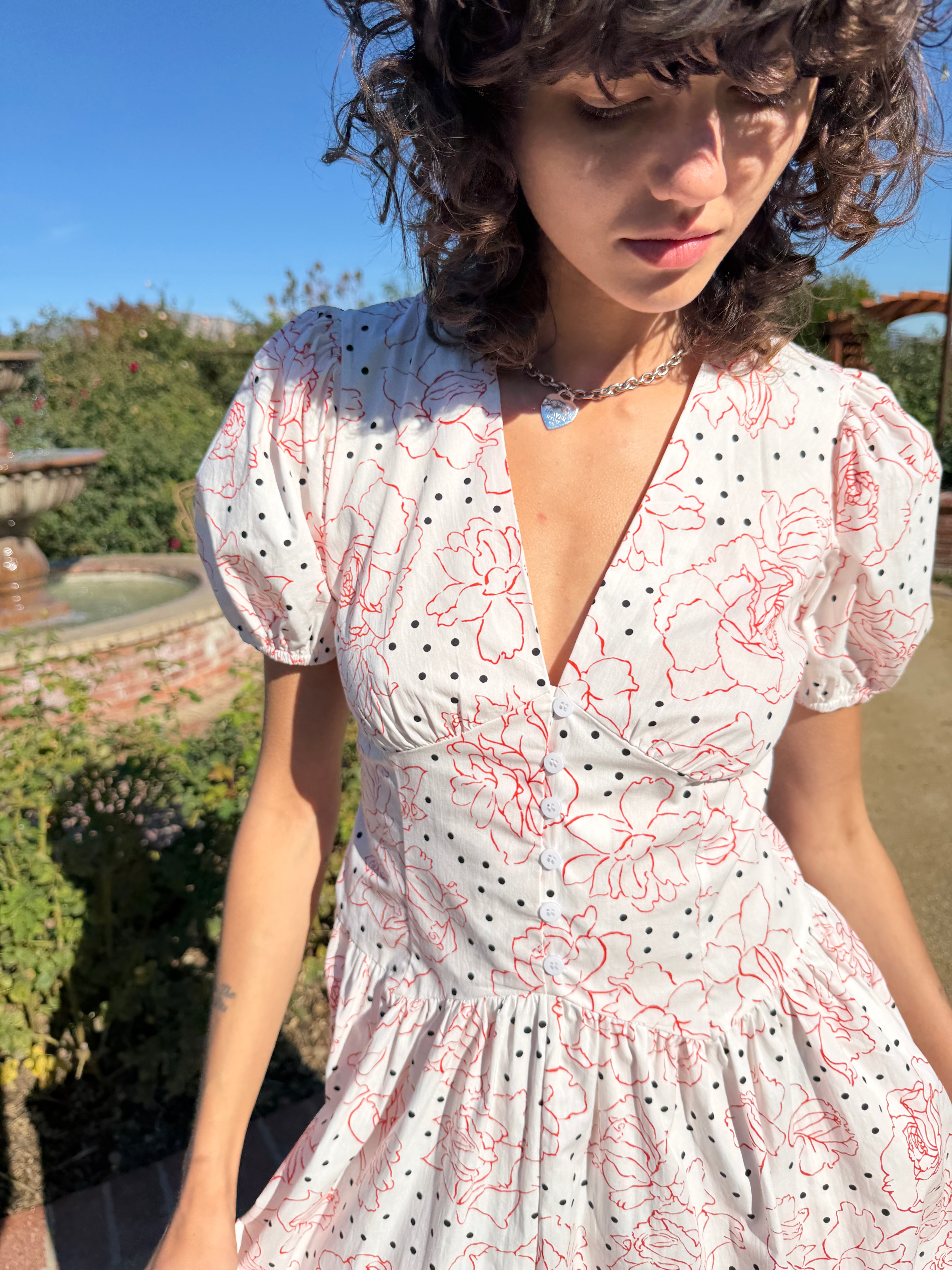 Elizabeth Dress Rose White Dot All New