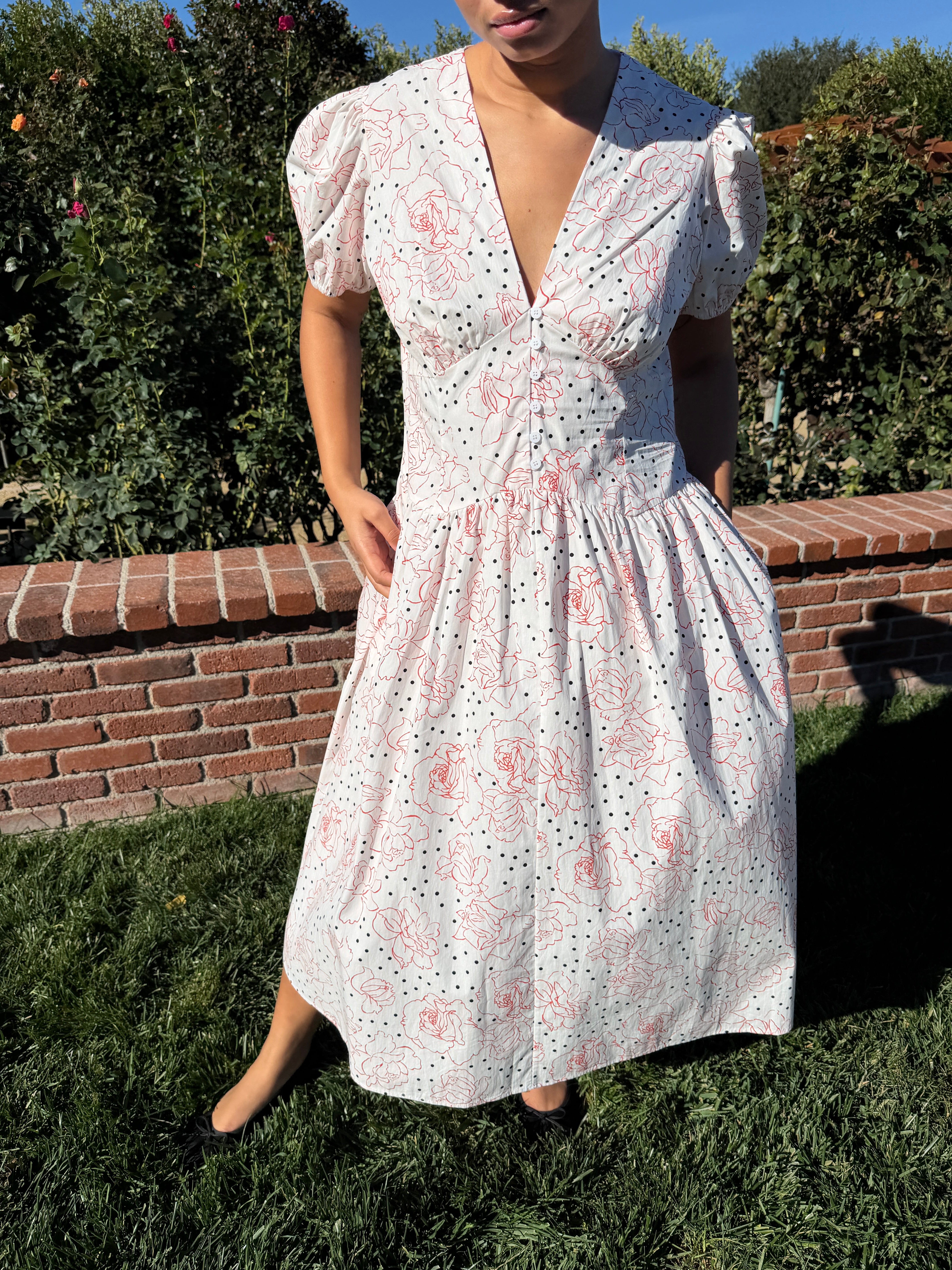 Elizabeth Dress Rose White Dot All New