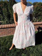 Elizabeth Dress Rose White Dot All New