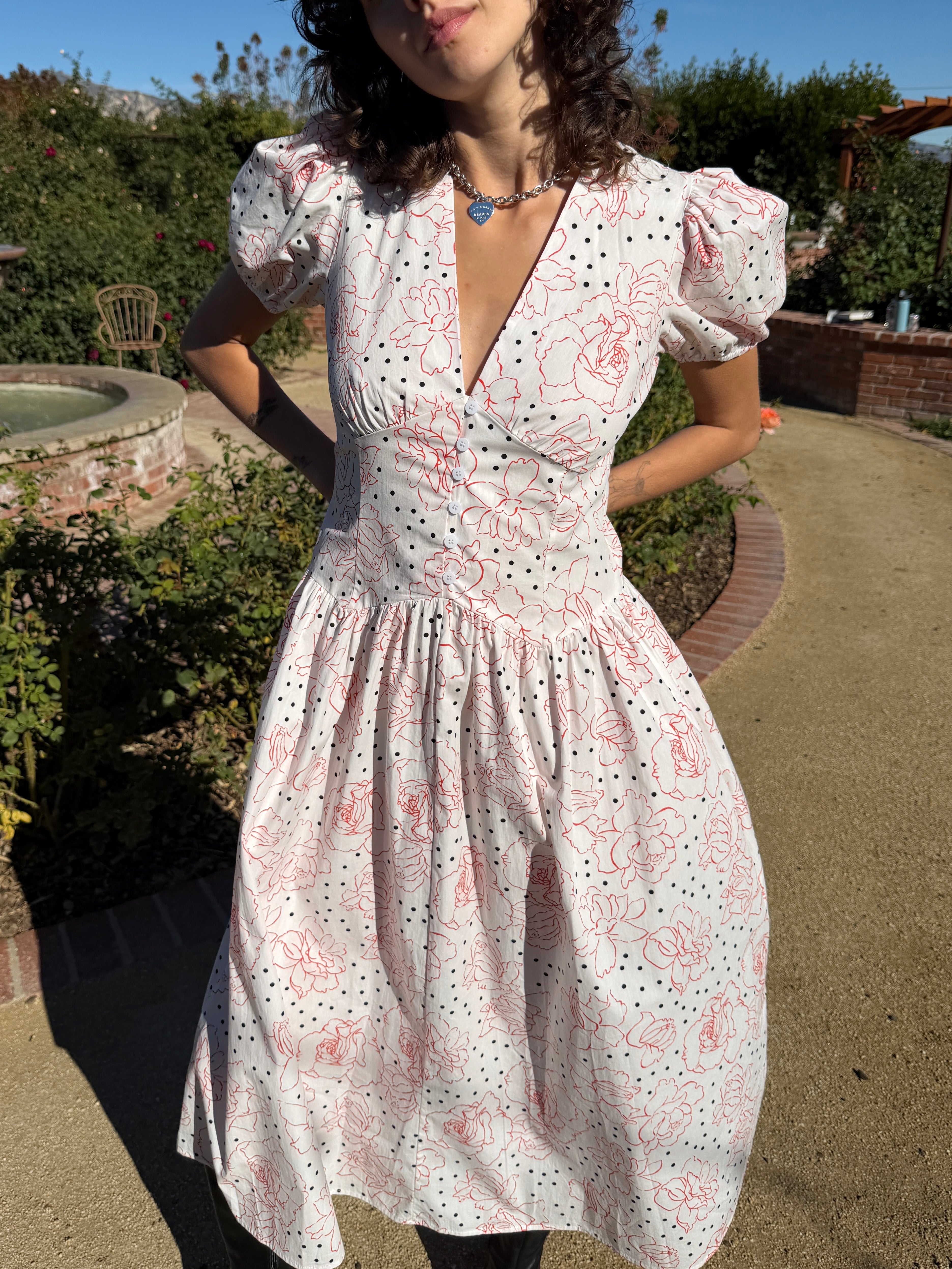 Elizabeth Dress Rose White Dot All New