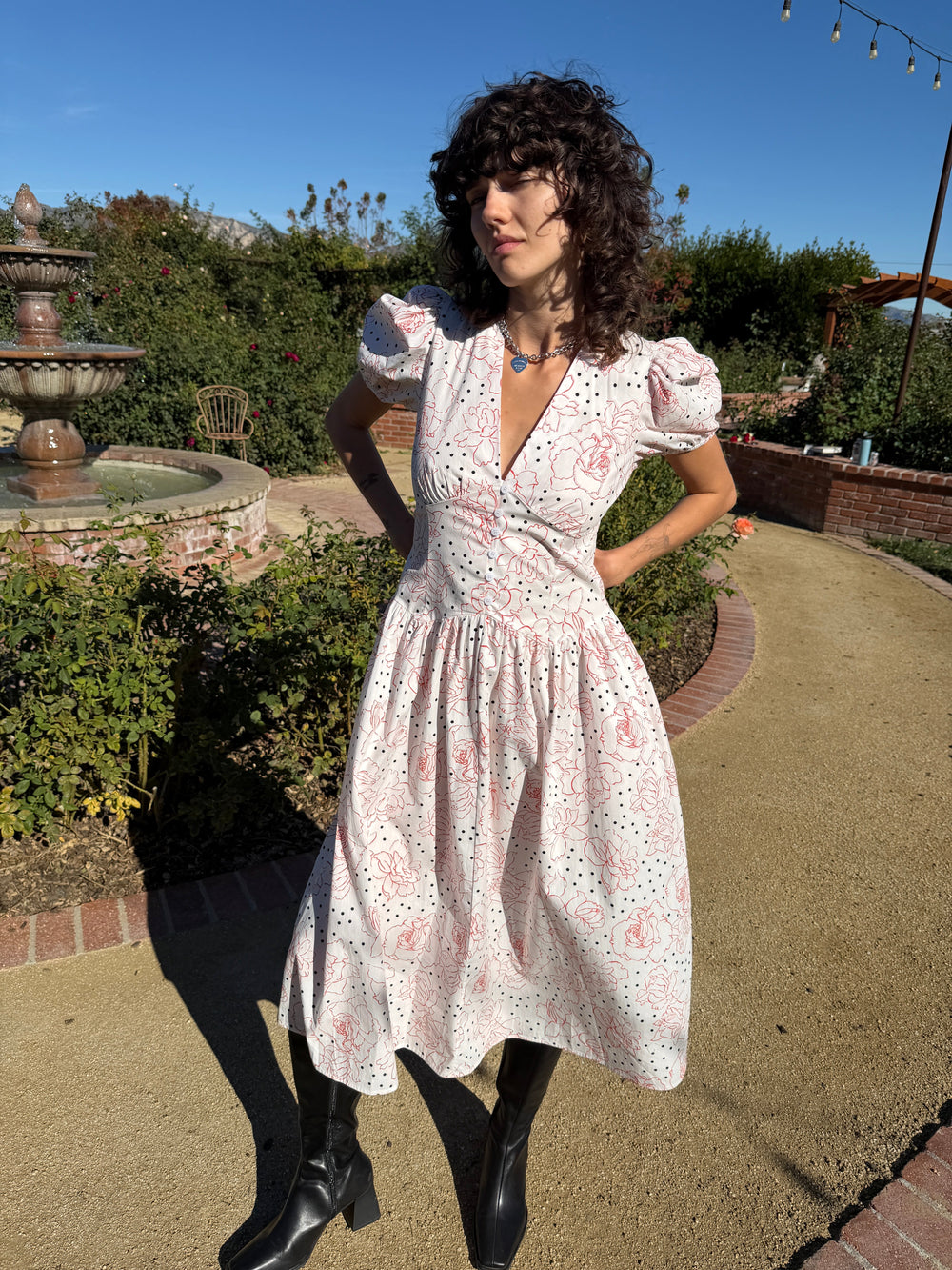 Elizabeth Dress Rose White Dot All New