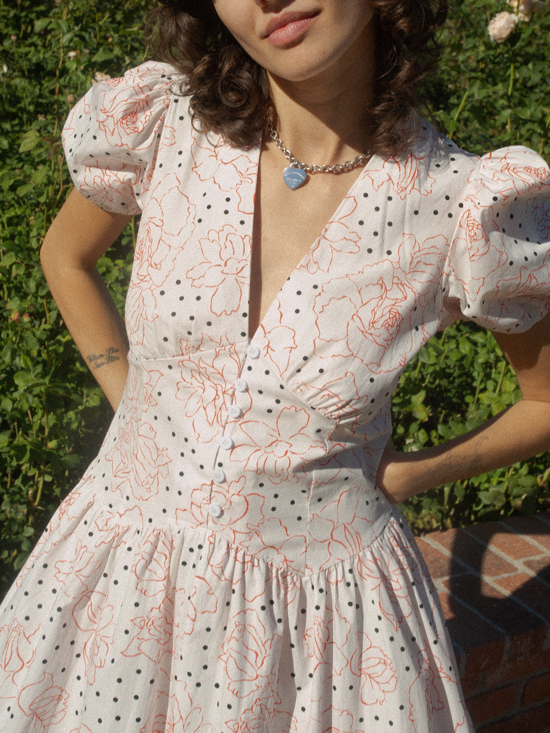 Elizabeth Dress Rose White Dot All New
